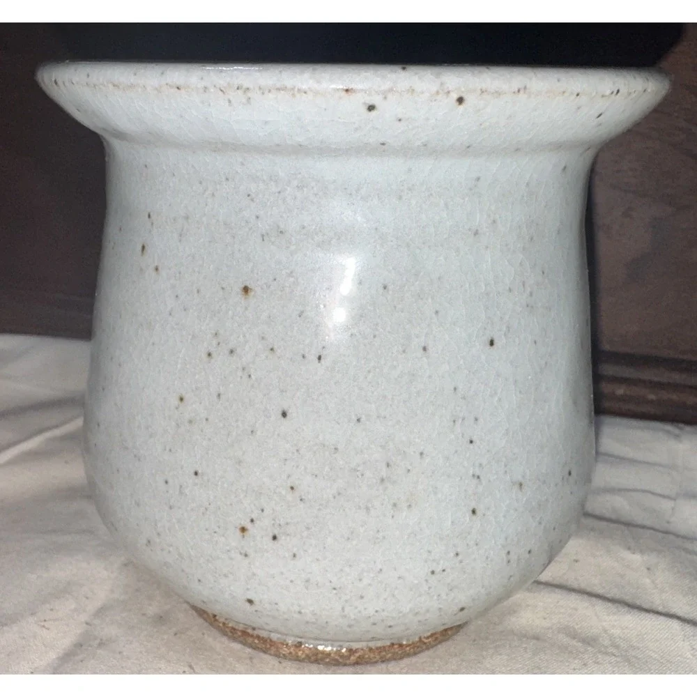Hand Made Pottery Salsa Bowl signed Blue Gray‎ Brown 4.25